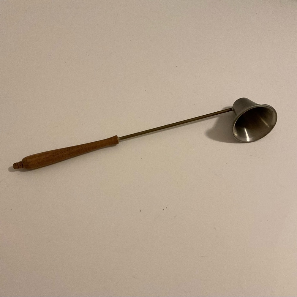 Vintage Carey Pewter Candle Snuffer Wood Handle 10 Inch Length